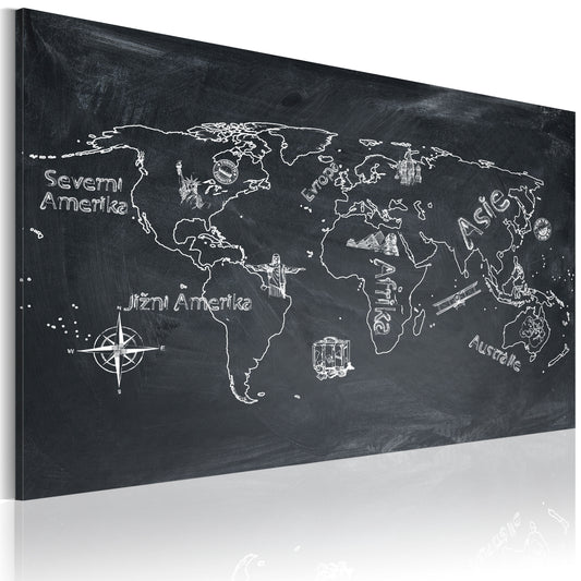 Weltkarte als Leinwandbild - Wandbild - Erdkundeunterricht (in tschechischer Sprache)
