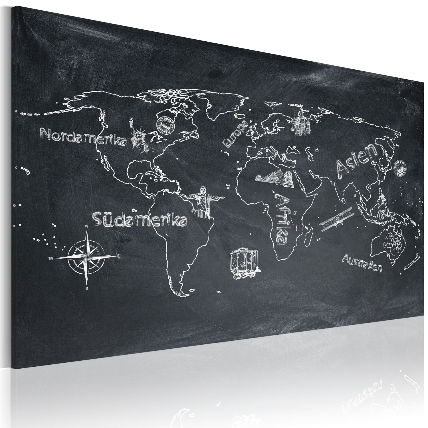 Weltkarte als Leinwandbild - Wandbild - Erdkundeunterricht (in deutscher Sprache)