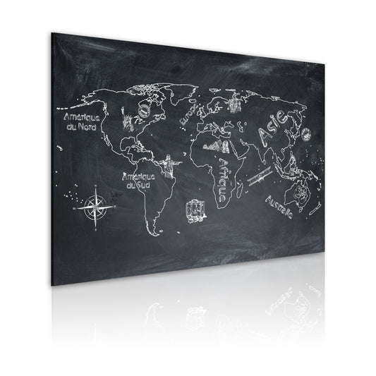 Weltkarte als Leinwandbild - Wandbild - Erdkundeunterricht (in französischer Sprache)