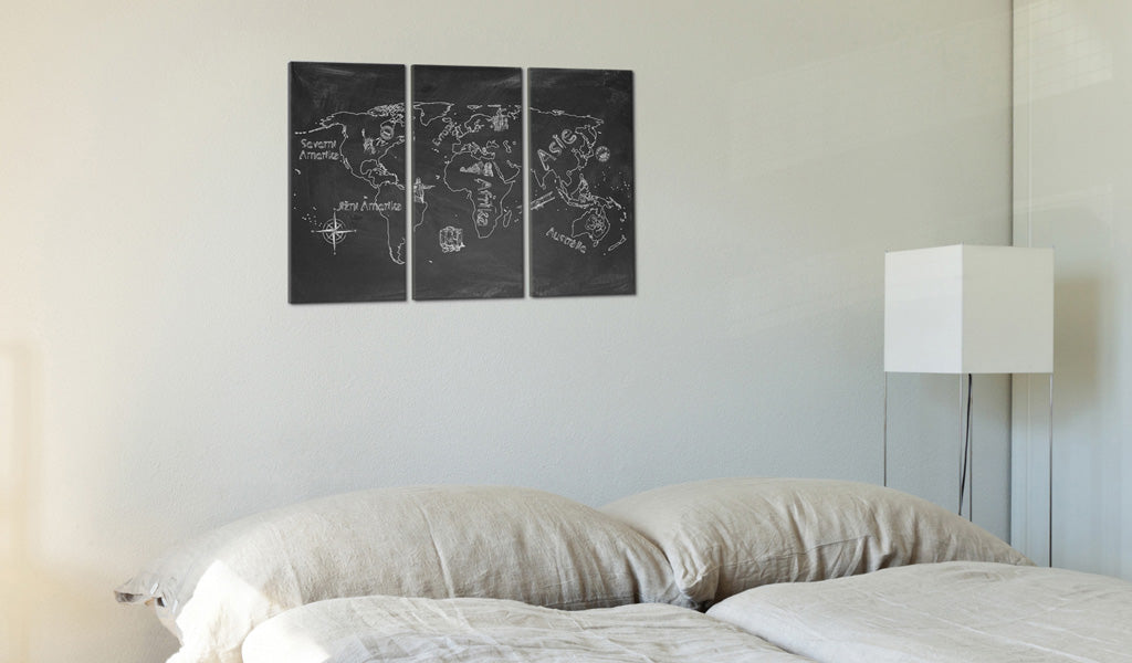 Weltkarte als Leinwandbild - Wandbild - Erdkundeunterricht (in tschechischer Sprache) - Triptychon