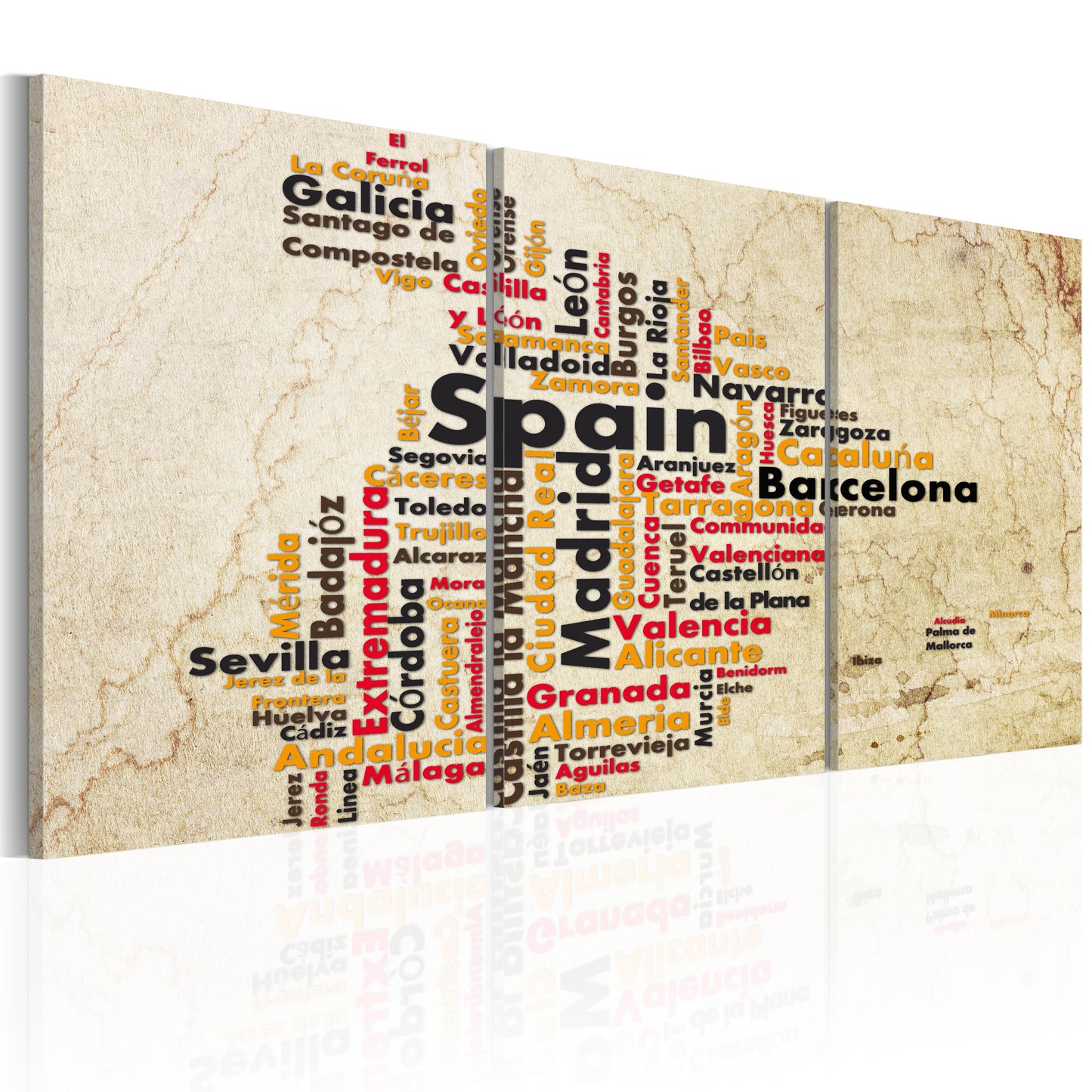Weltkarte als Leinwandbild - Wandbild - Spanien: Landkarte in Nationalfarben