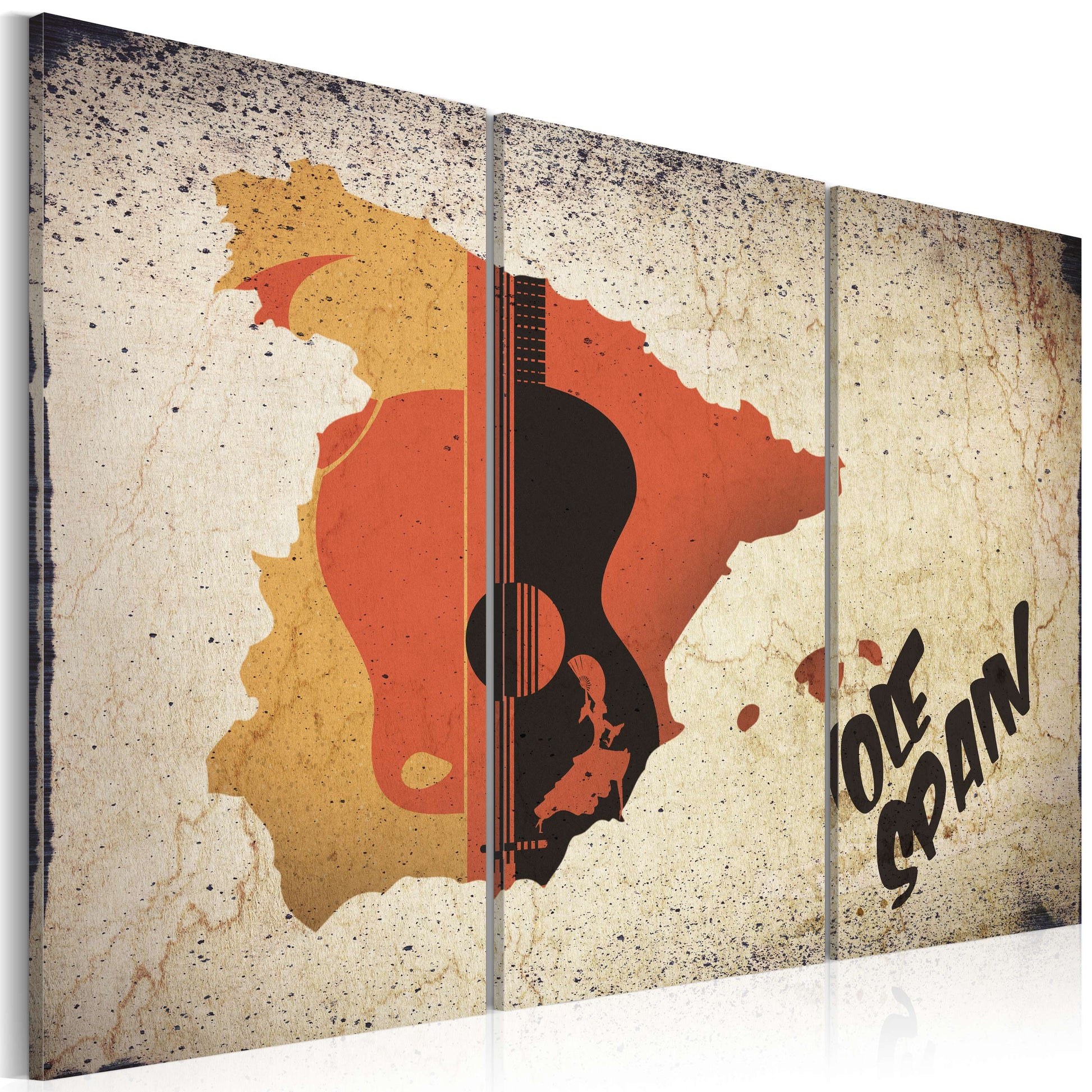 Weltkarte als Leinwandbild - Wandbild - ¡Olé! Spain - Triptychon