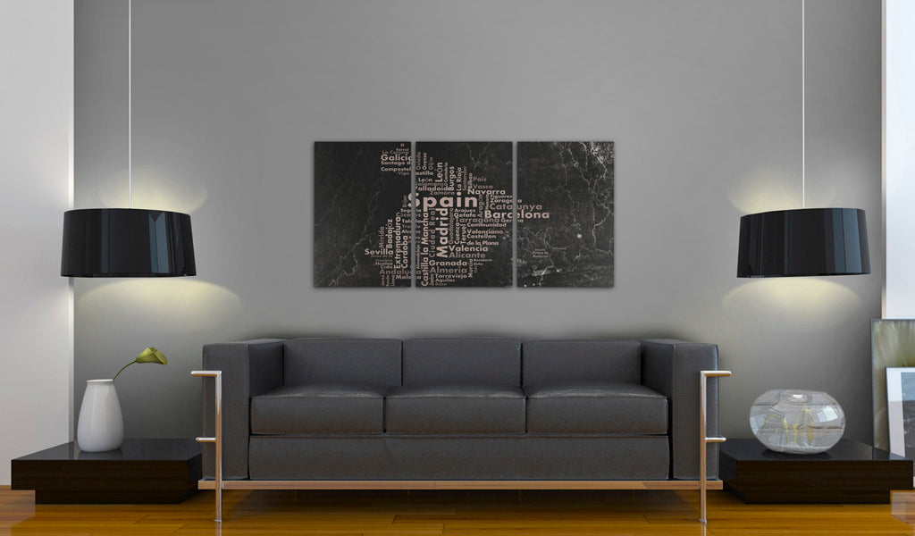 Weltkarte als Leinwandbild - Wandbild - Map of Spain on the blackboard - triptich