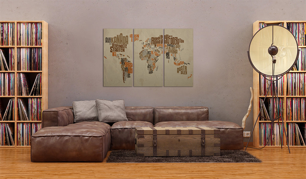 Weltkarte als Leinwandbild - Wandbild - Weltkarte (in deutscher Sprache) - Triptychon