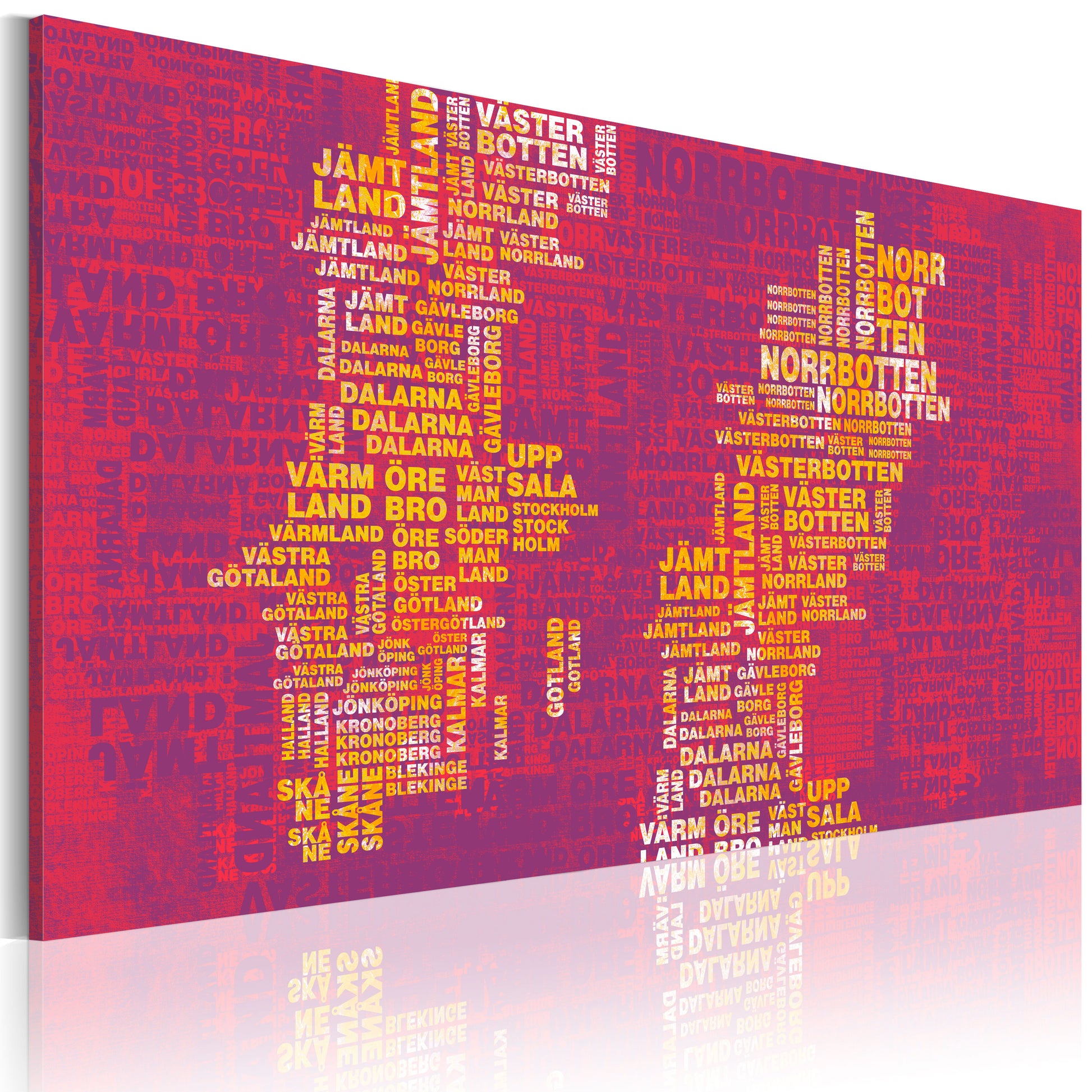 Weltkarte als Leinwandbild - Wandbild - Landkarte von Schweden (rosa Hintergrund)