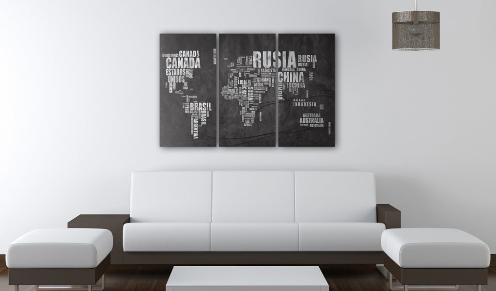 Weltkarte als Leinwandbild - Wandbild - Weltkarte (Spanisch) - Triptychon