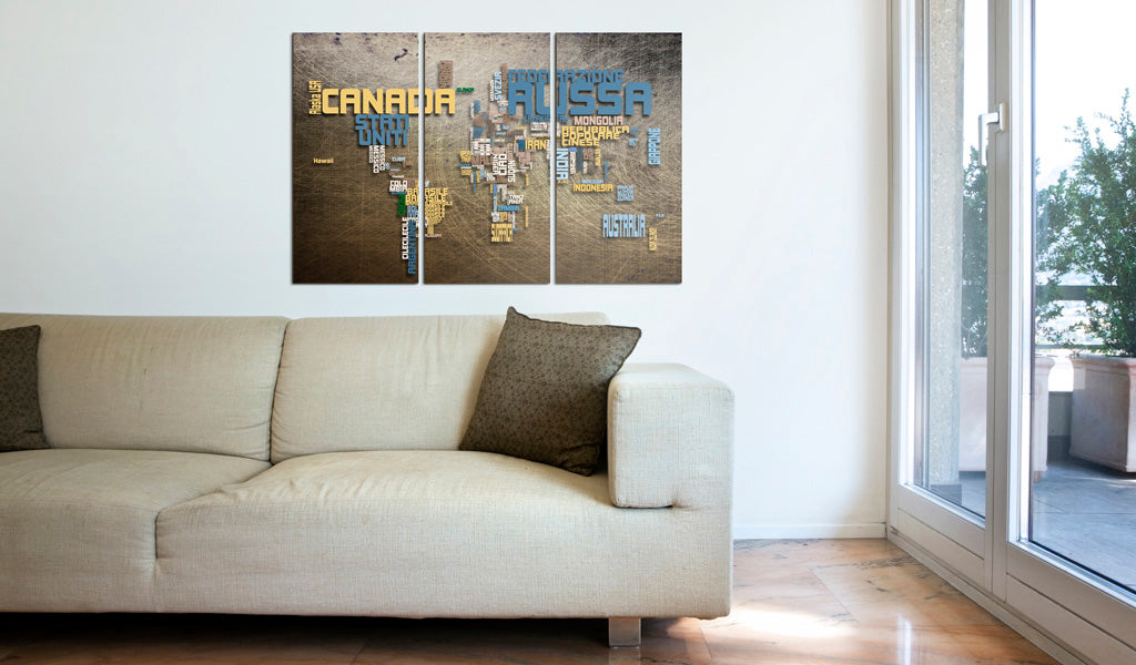 Weltkarte als Leinwandbild - Wandbild - Weltkarte (Italienisch) - Triptychon