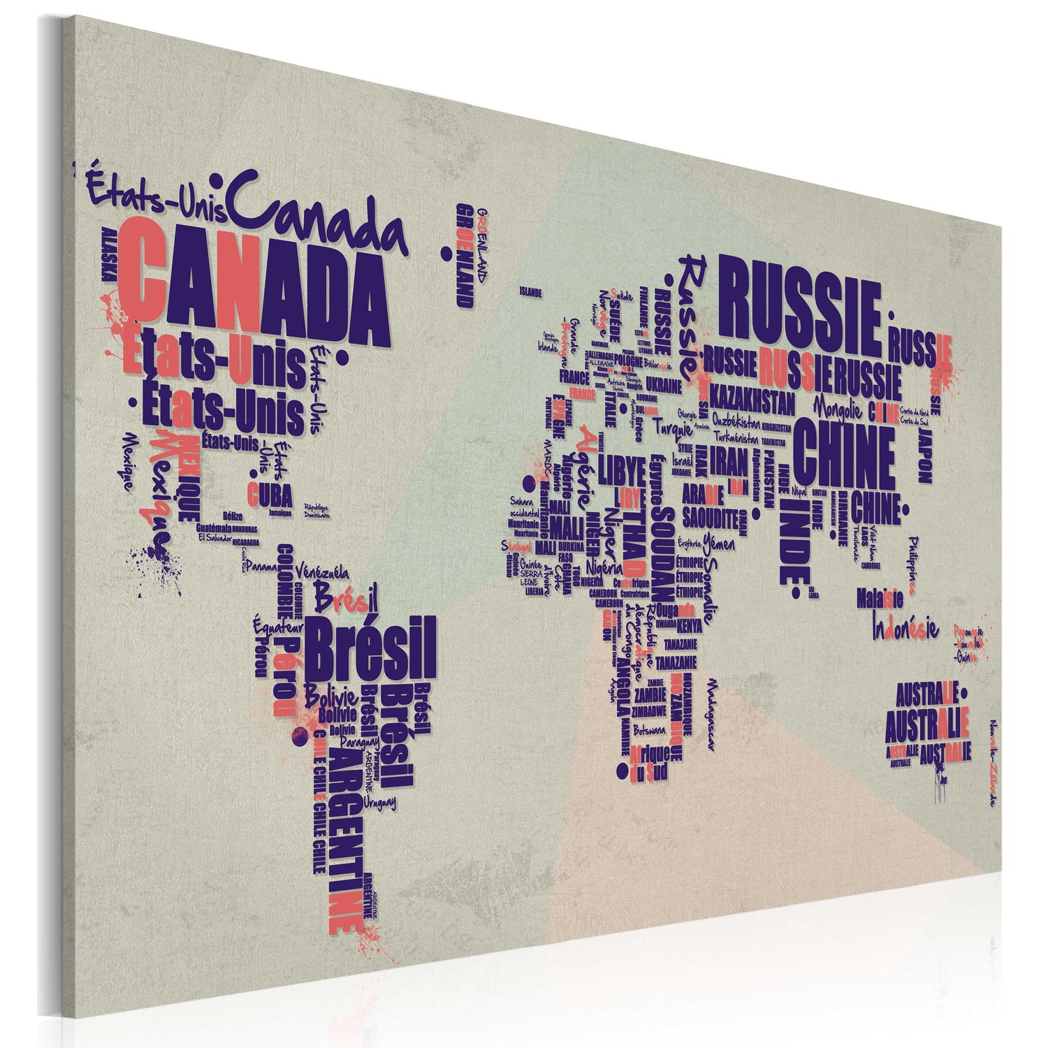 Weltkarte als Leinwandbild - Wandbild - Französische Reisen