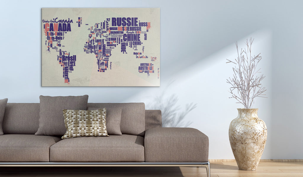 Weltkarte als Leinwandbild - Wandbild - Französische Reisen