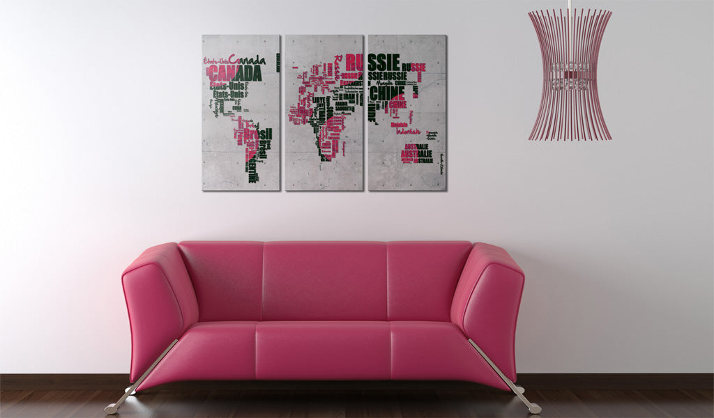 Weltkarte als Leinwandbild - Wandbild - Weltkarte (Französisch) - Triptychon