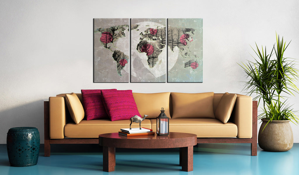 Weltkarte als Leinwandbild - Wandbild - Weltkarte: Vollmond - Triptychon