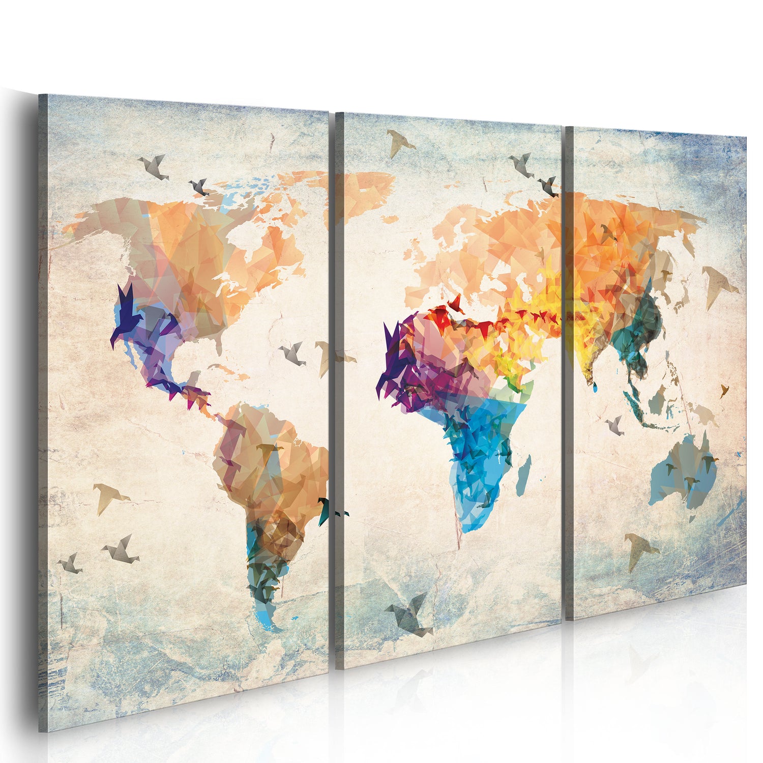 Weltkarte als Leinwandbild - Wandbild - Free as a bird - triptych