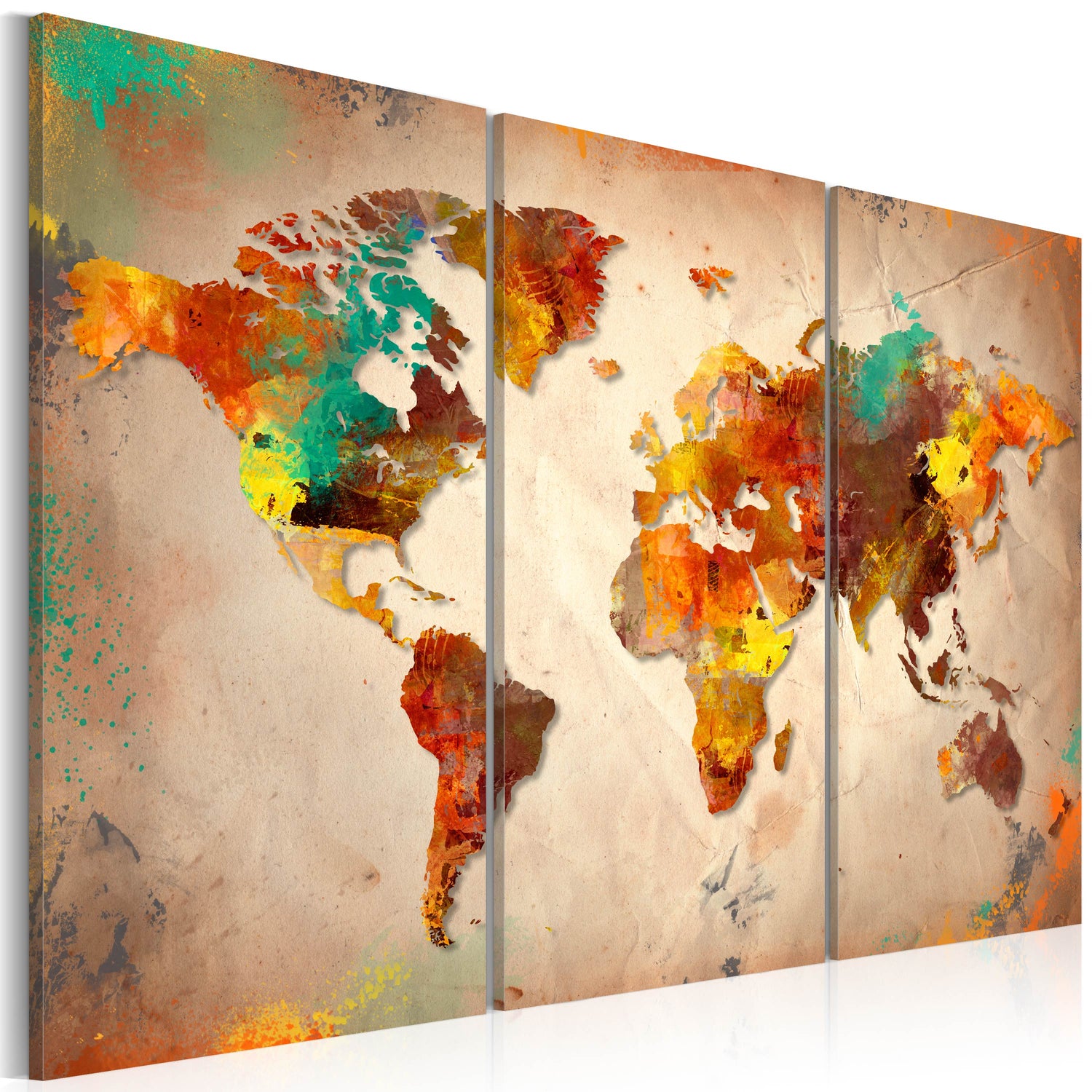 Weltkarte als Leinwandbild - Wandbild - Painted World - triptych