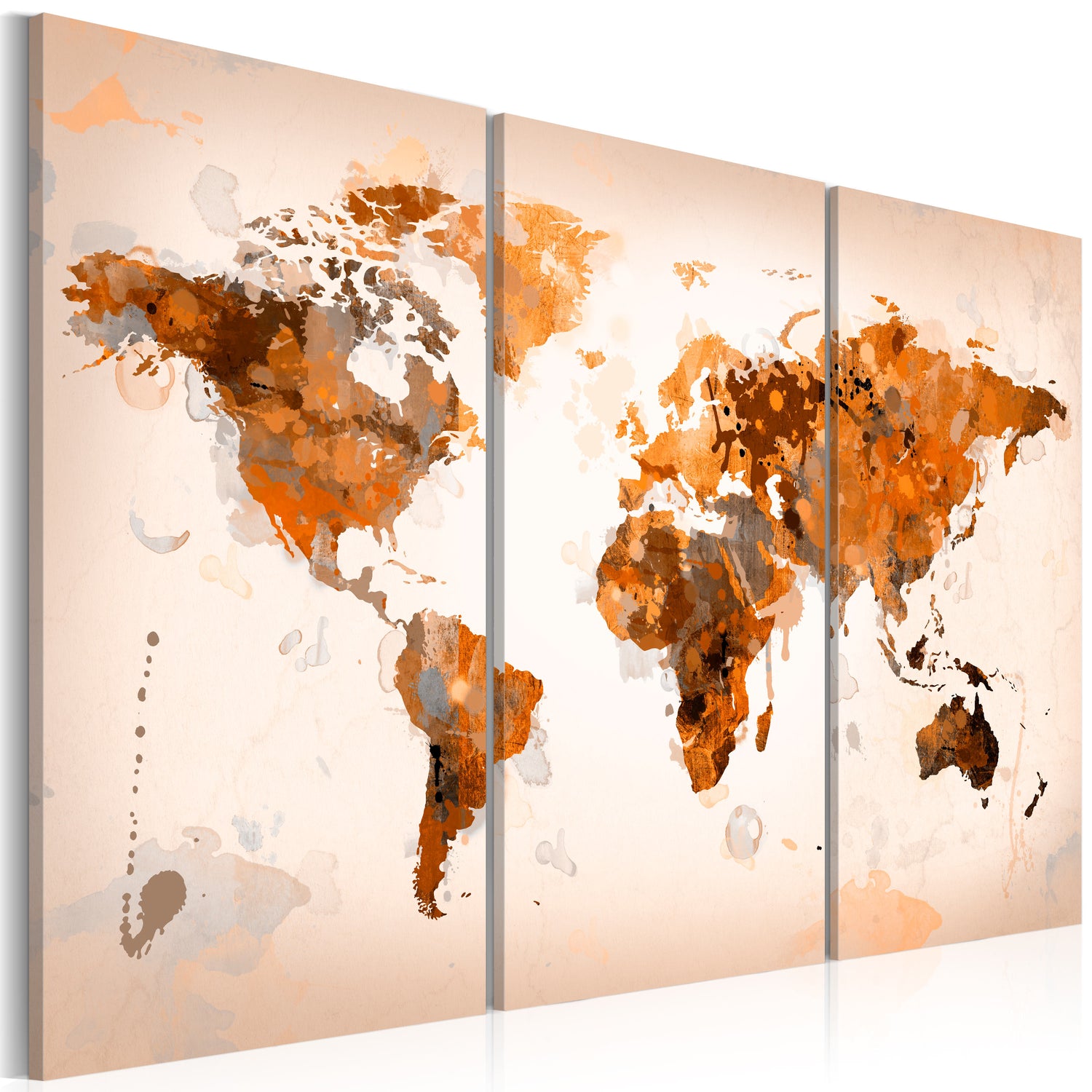Weltkarte als Leinwandbild - Wandbild - Map of the World - Desert storm - triptych