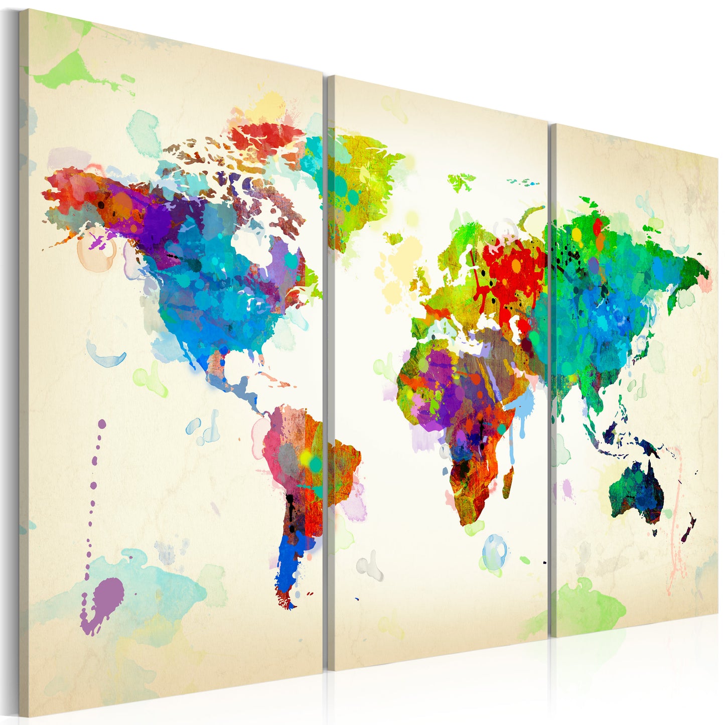 Weltkarte als Leinwandbild - Wandbild - All colors of the World - triptych