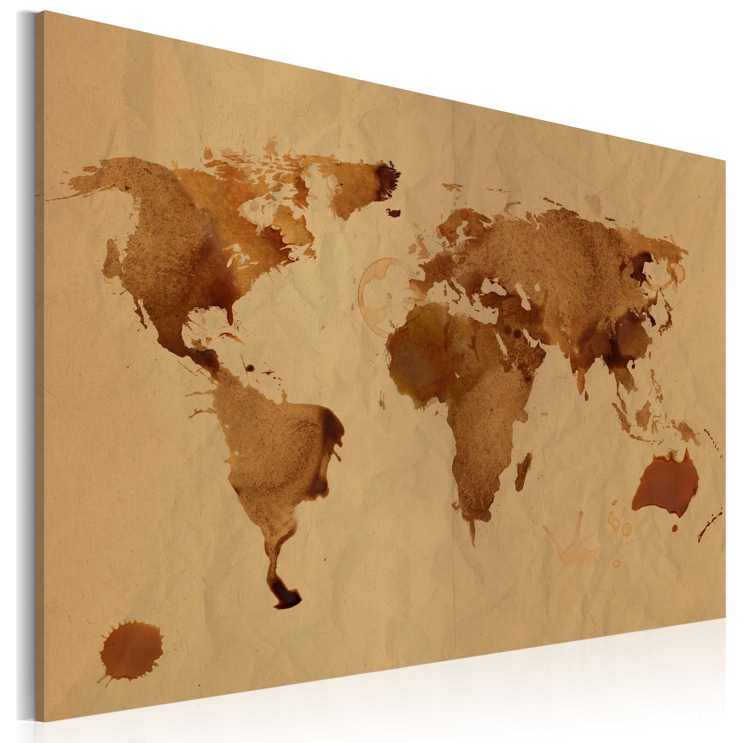 Weltkarte als Leinwandbild - Wandbild - Die Welt gemalt mit Kaffee