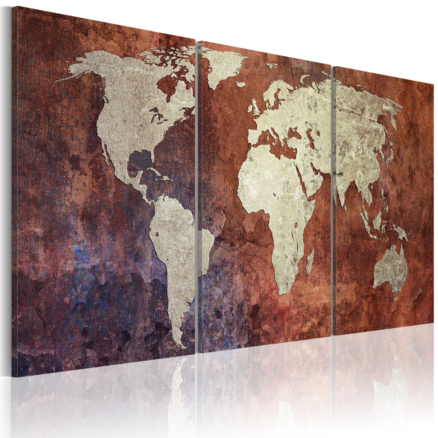 Weltkarte als Leinwandbild - Wandbild - Kontinente aus Stahl