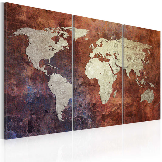 Weltkarte als Leinwandbild - Wandbild - Rostfrbene Weltkarte - Triptychon