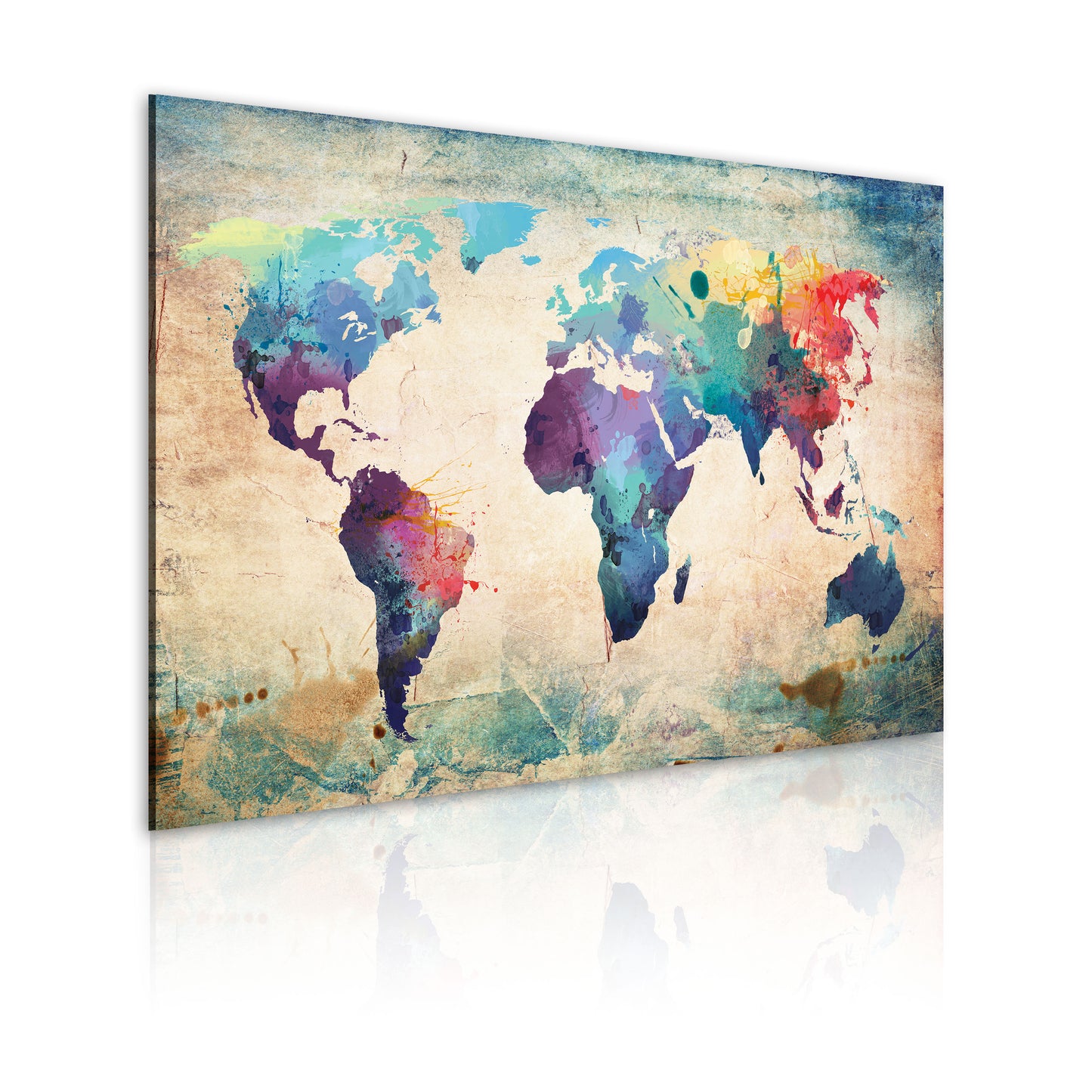 Weltkarte als Leinwandbild - Wandbild - Regenbogen-Weltkarte
