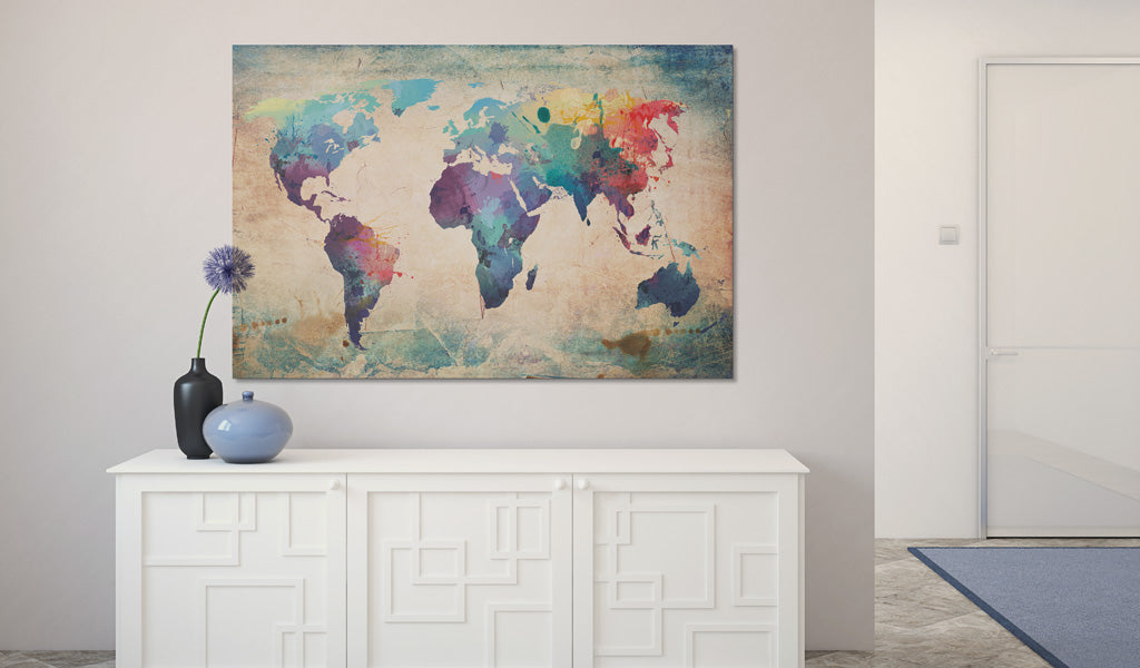 Weltkarte als Leinwandbild - Wandbild - Regenbogen-Weltkarte