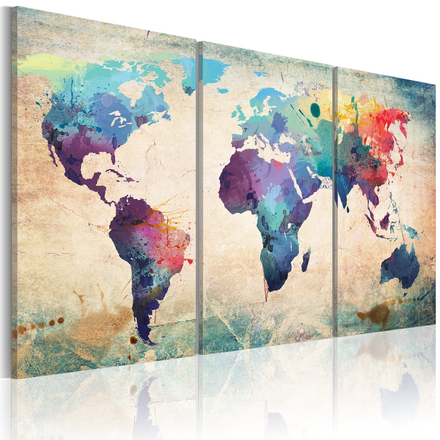Weltkarte als Leinwandbild - Wandbild - Die Welt gemalt mit Wasserfarben