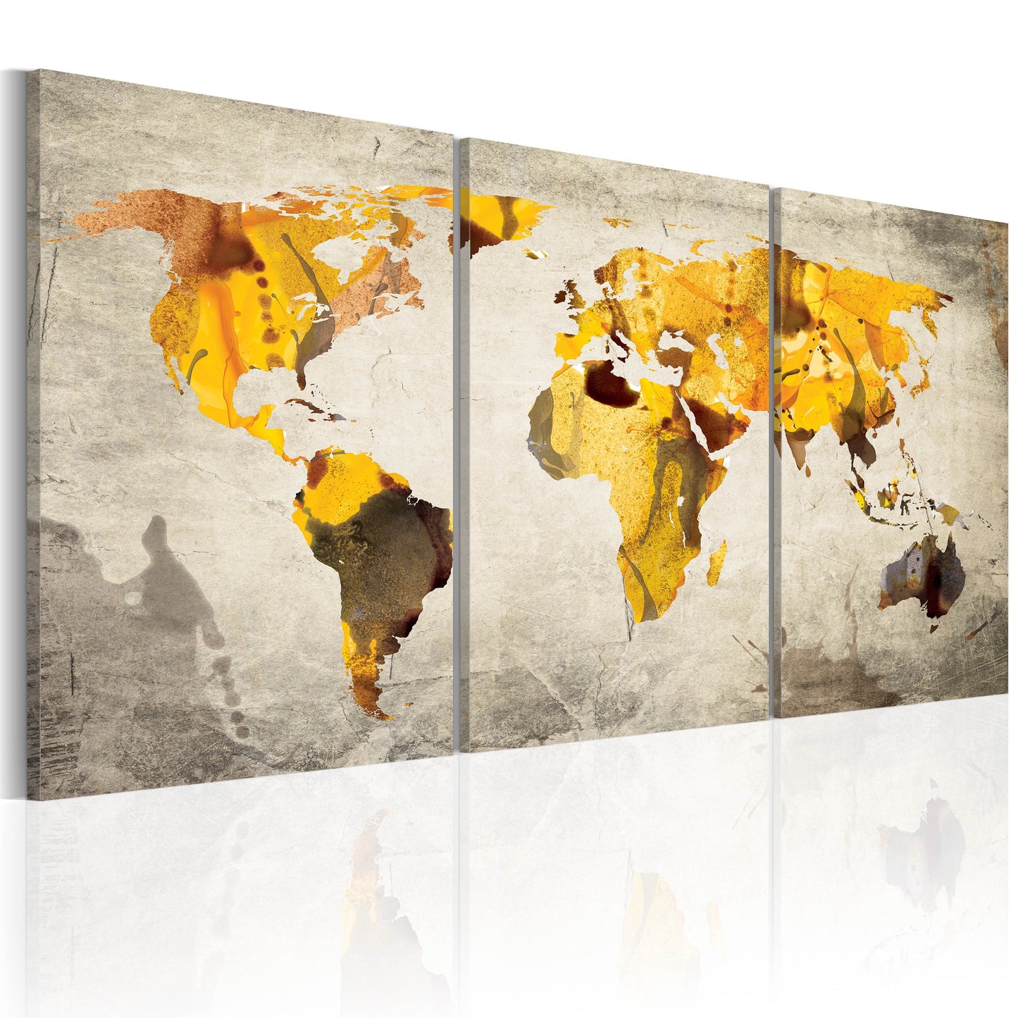 Weltkarte als Leinwandbild - Wandbild - Gelbe Kontinente