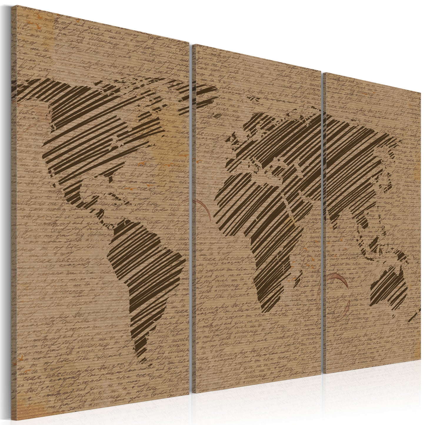 Weltkarte als Leinwandbild - Wandbild - Notizen aus der Welt - Triptychon
