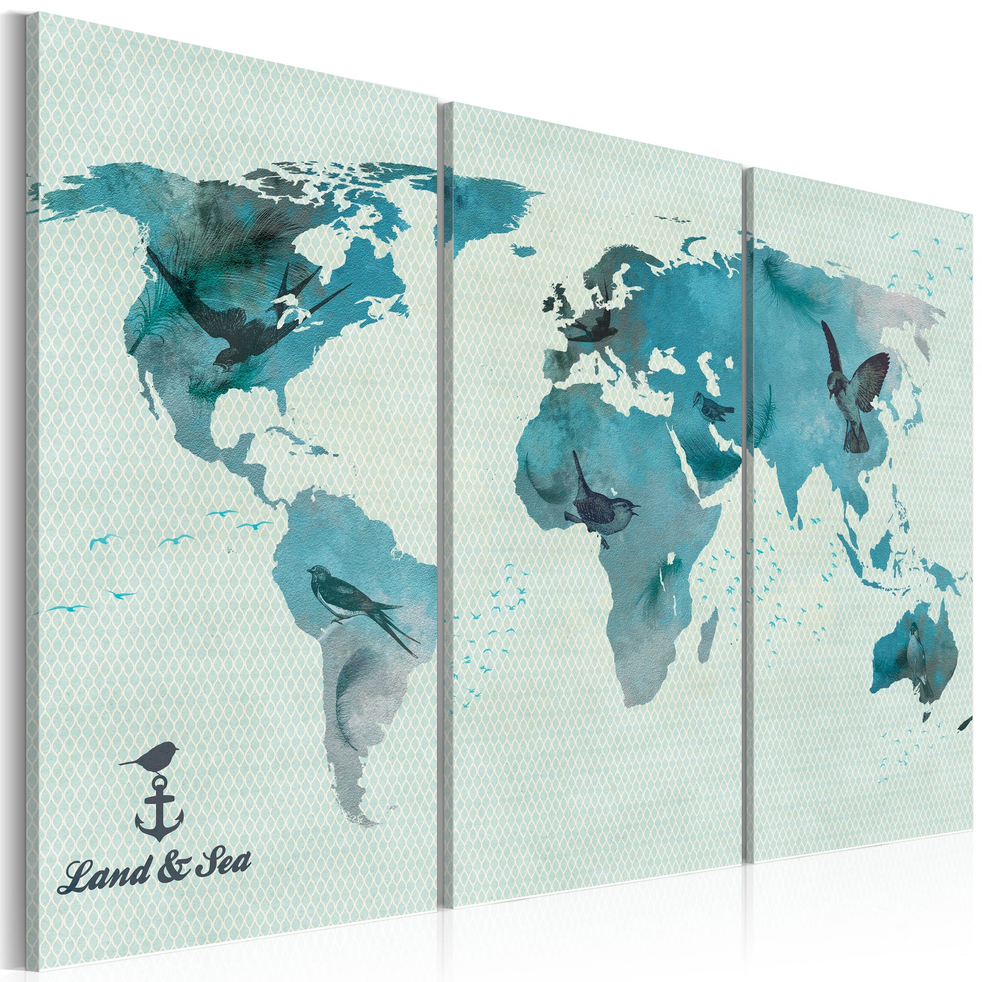 Weltkarte als Leinwandbild - Wandbild - Vögelmigrationen - Triptychon