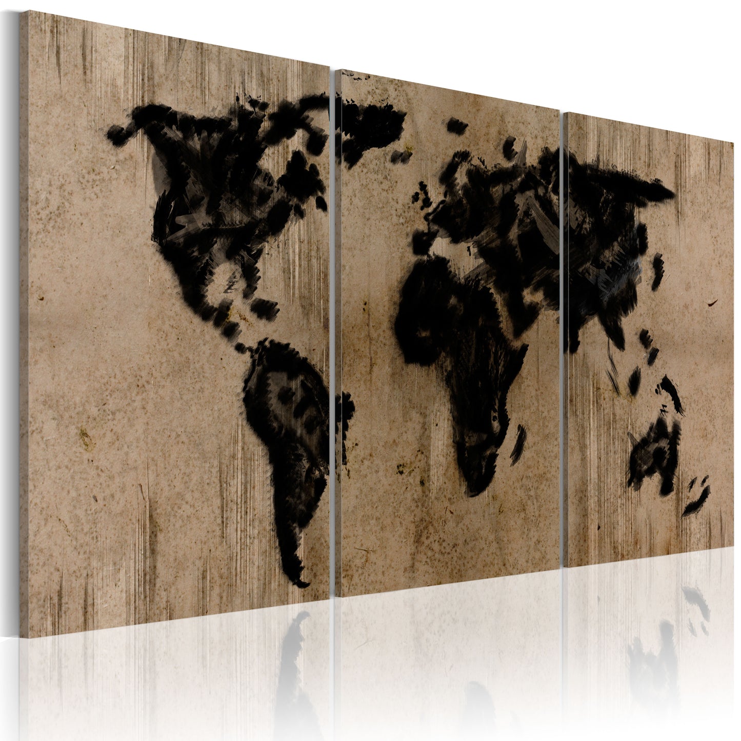 Weltkarte als Leinwandbild - Wandbild - Tintenschwarze Weltkarte
