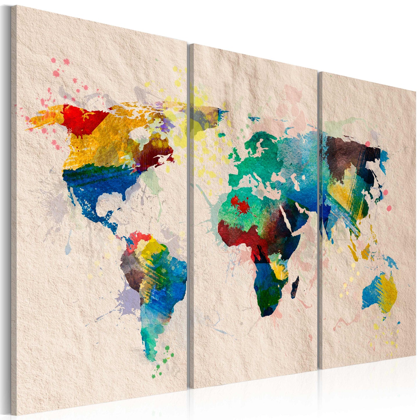 Weltkarte als Leinwandbild - Wandbild - Die Welt der Farben - Triptychon