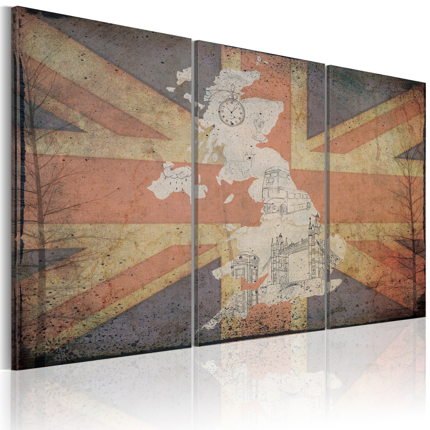 Weltkarte als Leinwandbild - Wandbild - Landkarte von Großbritannien - Triptychon