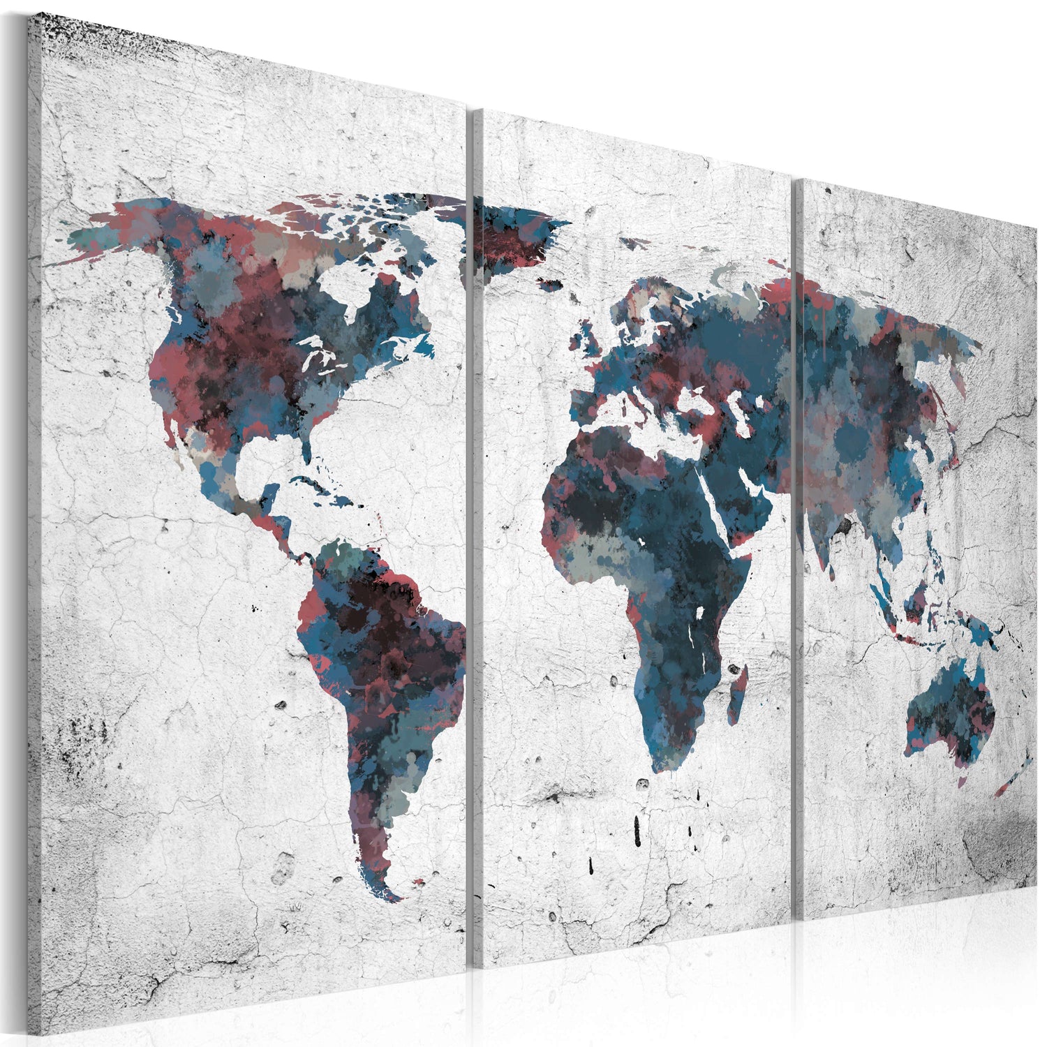 Weltkarte als Leinwandbild - Wandbild - Unentdeckte Kontinente - Triptychon