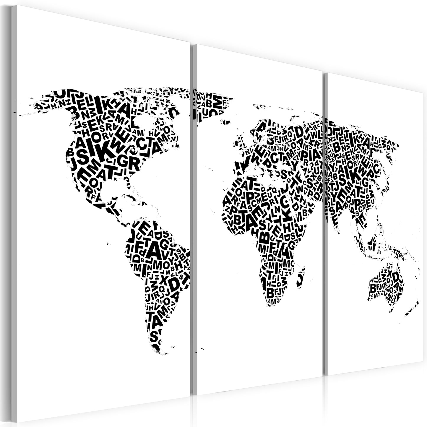 Weltkarte als Leinwandbild - Wandbild - Weltkarte - Alphabet - Triptychon