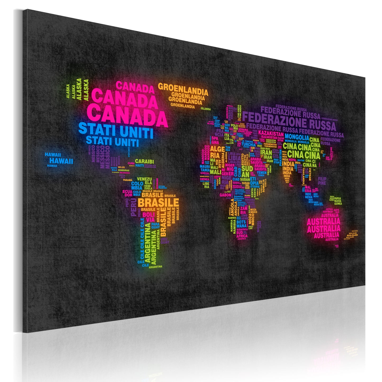 Weltkarte als Leinwandbild - Wandbild - Weltkarte - italienische Ländernamen