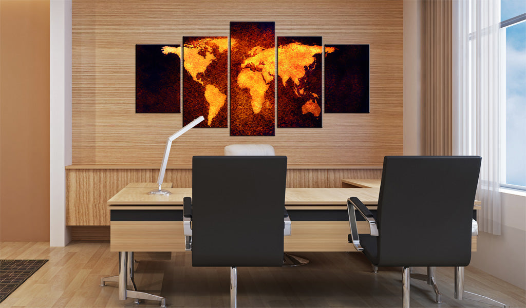 Weltkarte als Leinwandbild - Wandbild - Weltkarte - Heiße Lava
