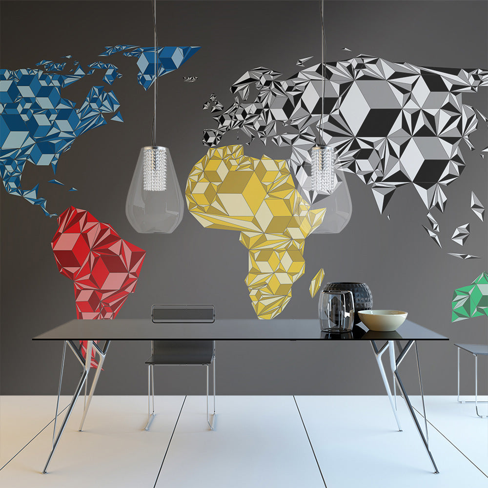 Fototapete - Map of the World - colorful solids - WELTKARTEN24