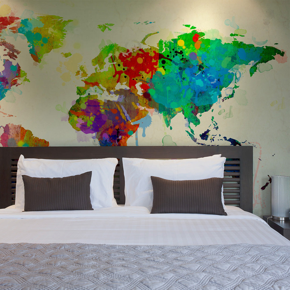Fototapete - Paint splashes map of the World - WELTKARTEN24