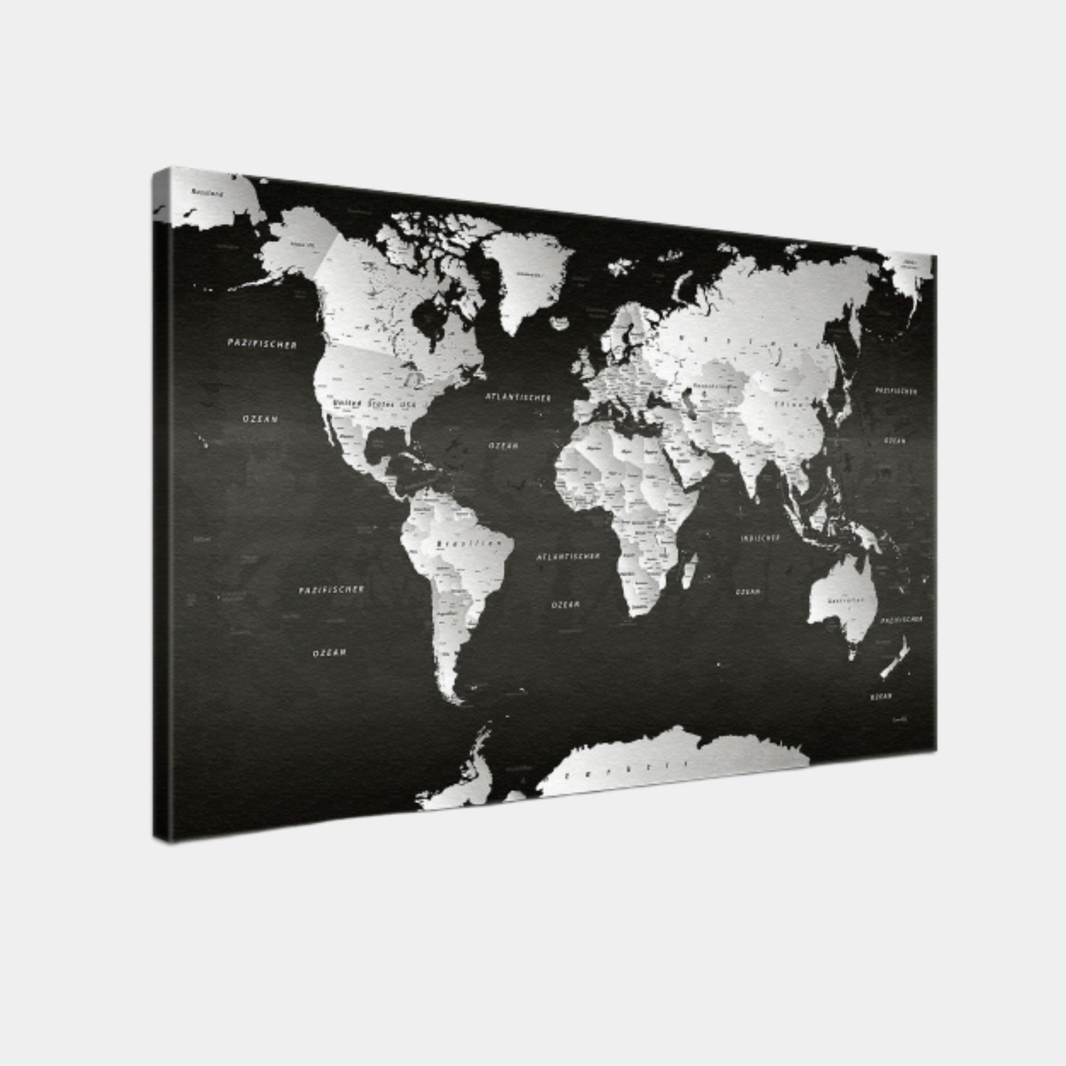 Pinnwand - Weltkarte Schwarz und Weiß - WELTKARTEN24