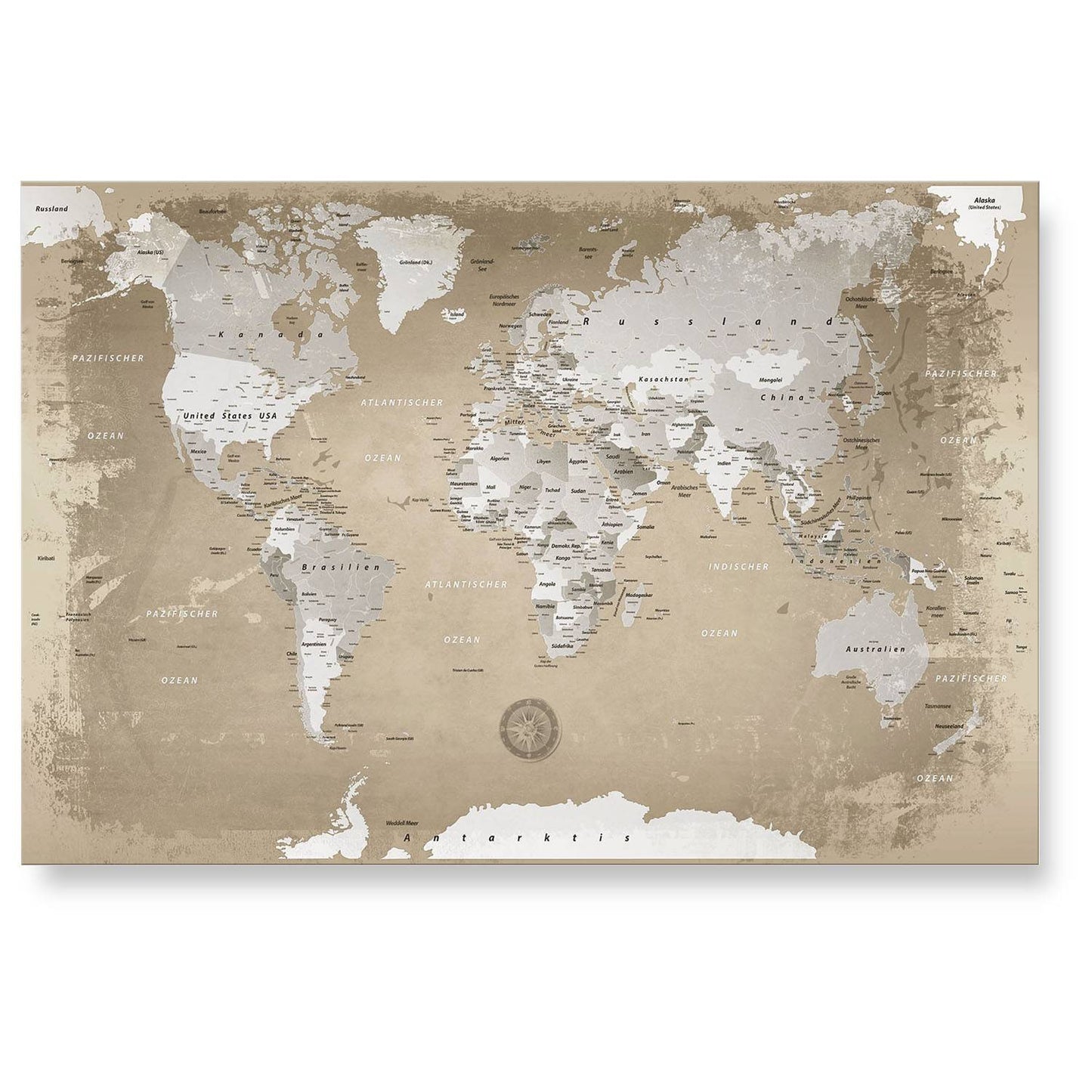 Echtglas Wandbild - Weltkarte Natur - WELTKARTEN24