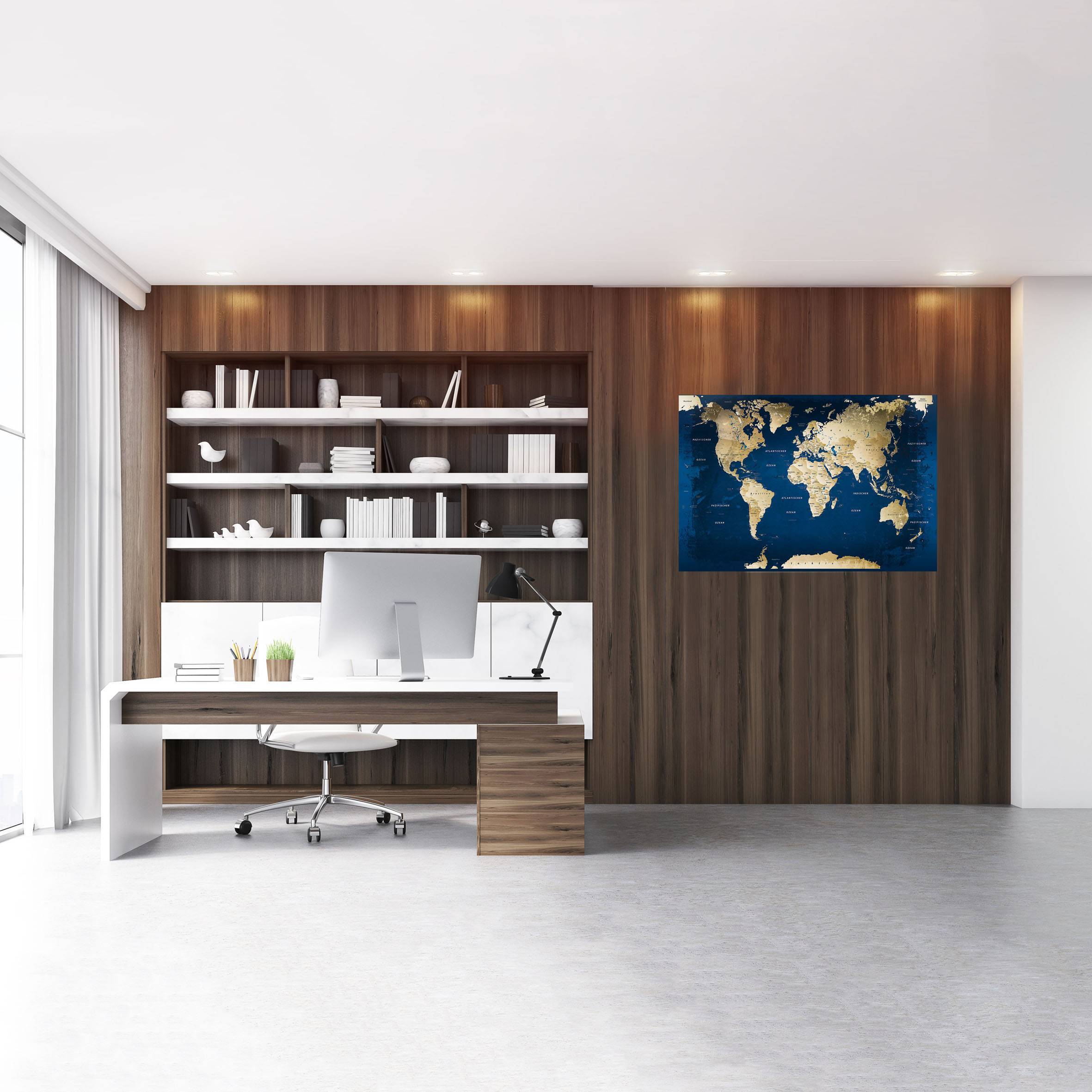 Echtglas Wandbild - Weltkarte Ocean - WELTKARTEN24