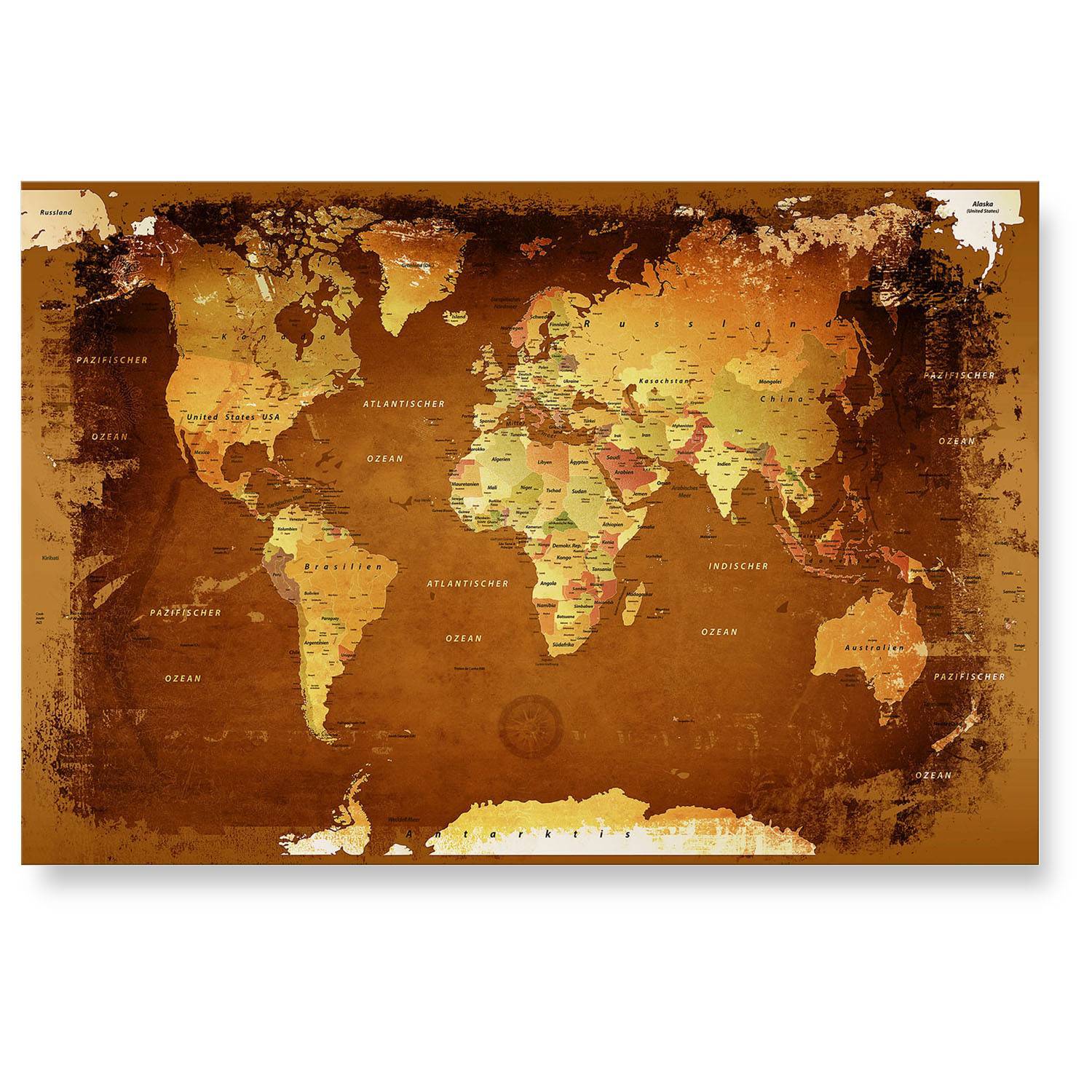 Echtglas Wandbild - Weltkarte Retro Bunt - WELTKARTEN24