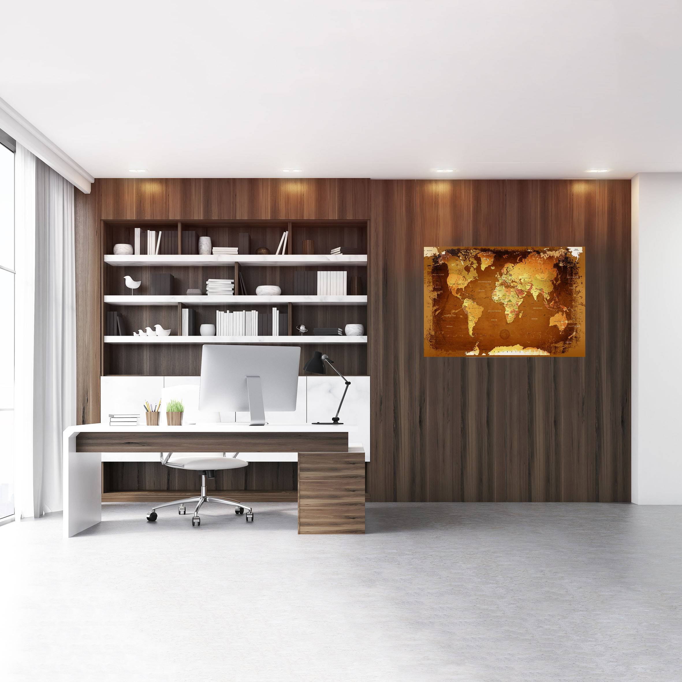 Echtglas Wandbild - Weltkarte Retro Bunt - WELTKARTEN24