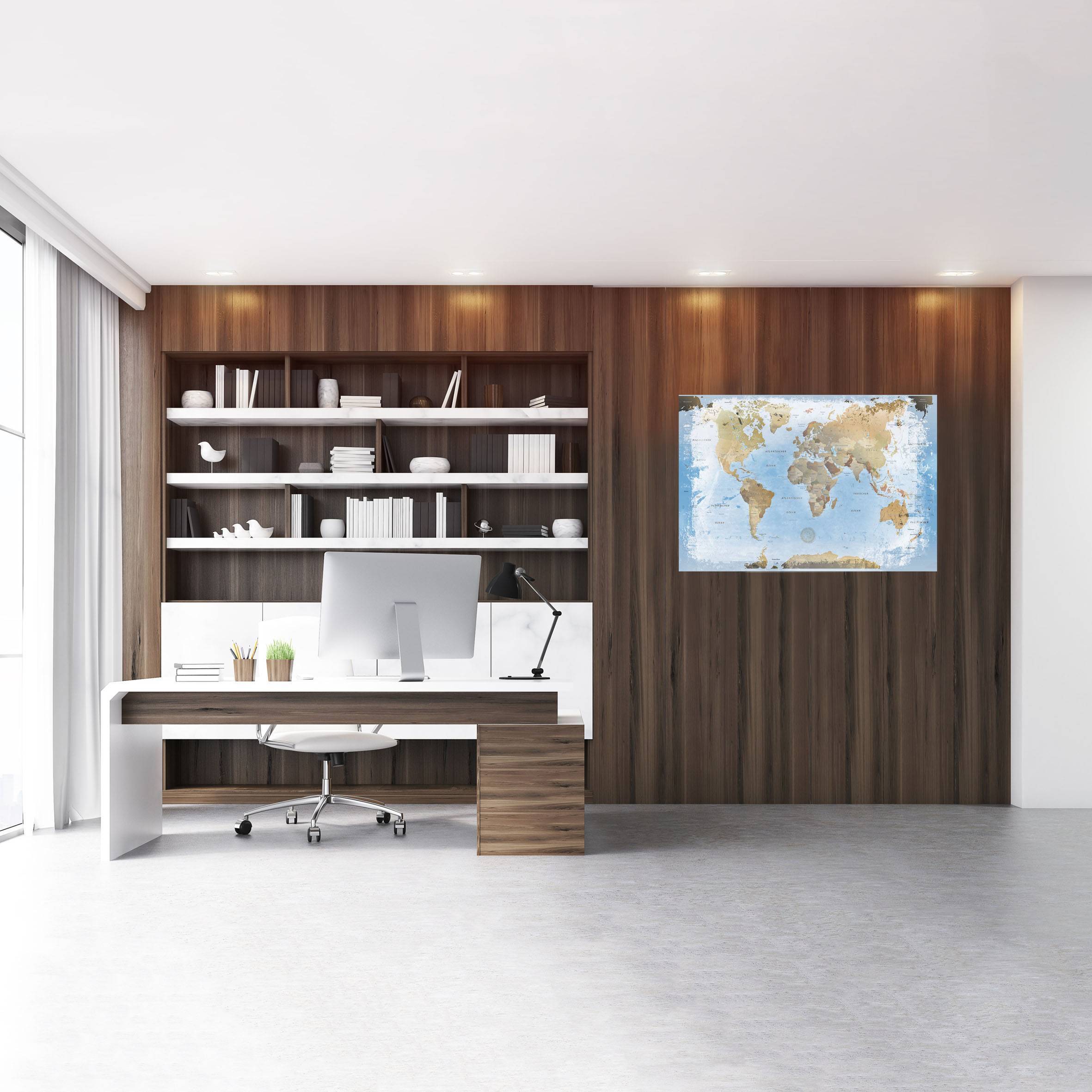 Echtglas Wandbild - Weltkarte Ice - WELTKARTEN24