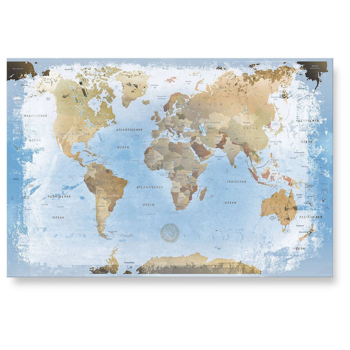 Echtglas Wandbild - Weltkarte Ice - WELTKARTEN24