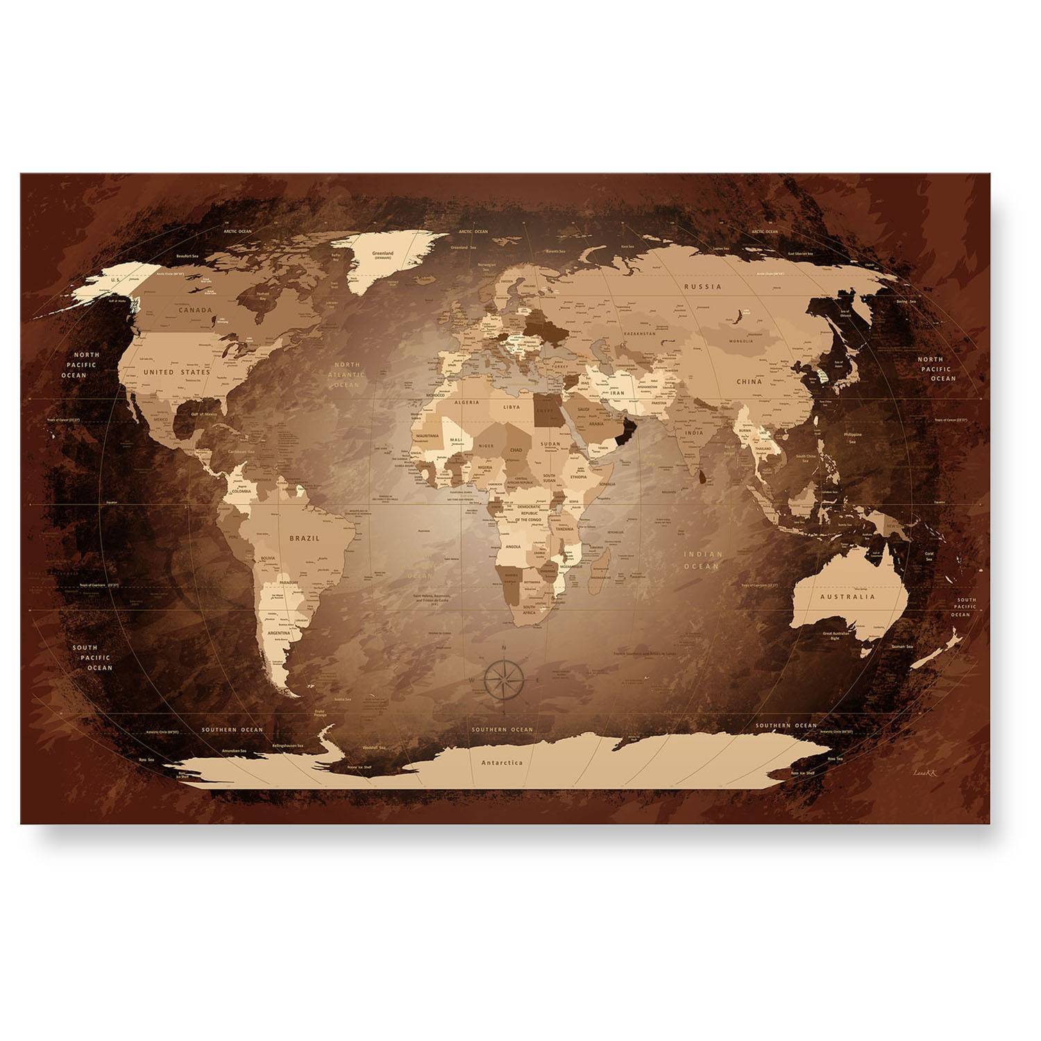 Echtglas Wandbild - Weltkarte Antik - WELTKARTEN24