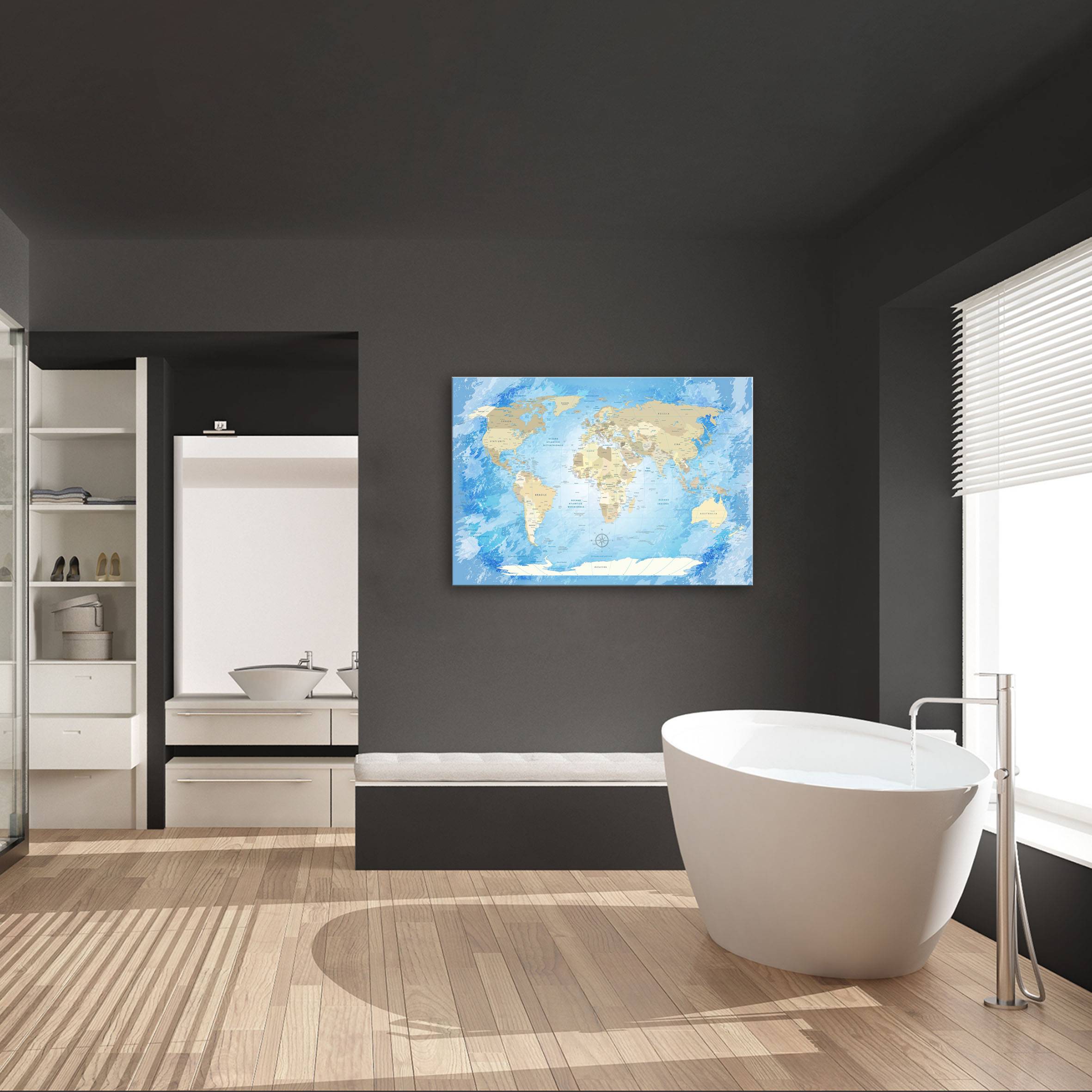 Echtglas Wandbild - Weltkarte Frozen - WELTKARTEN24