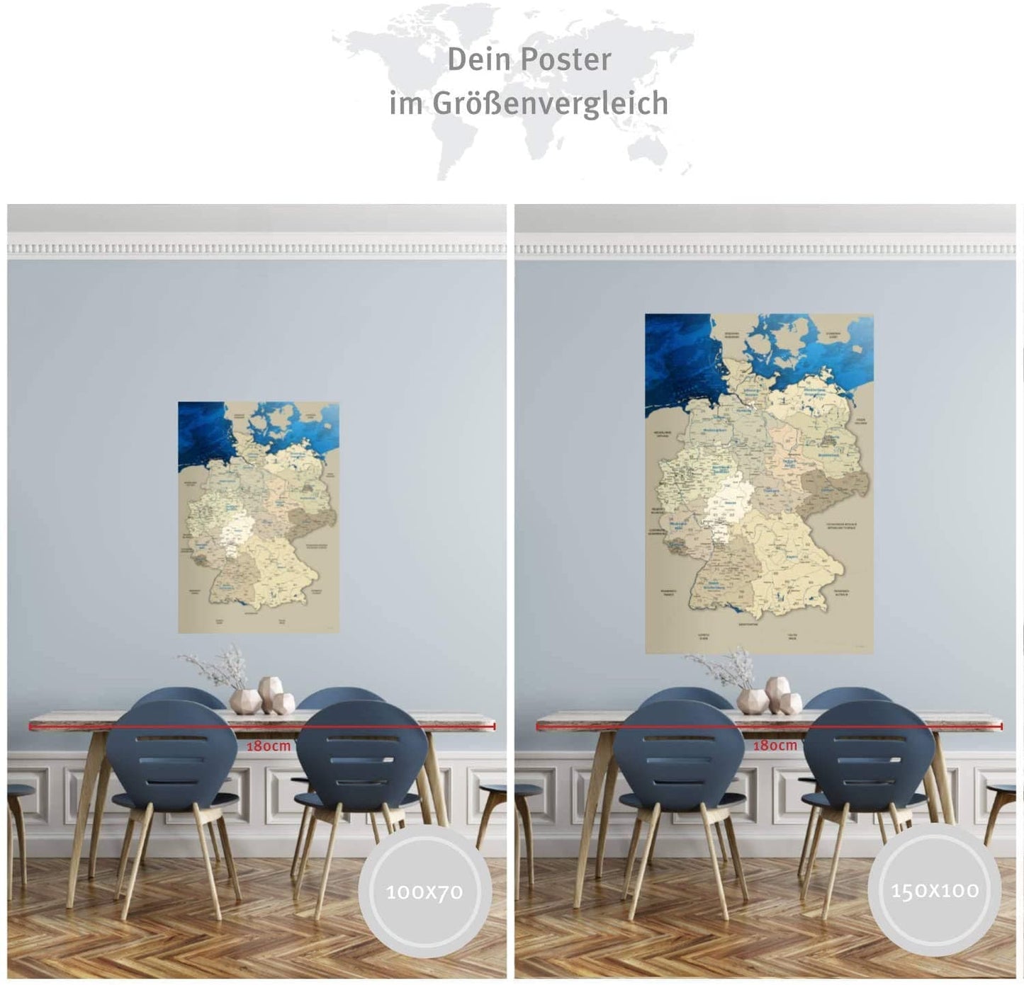 Deutschlandkarte Blue Ocean | Premium Poster in Deutsch