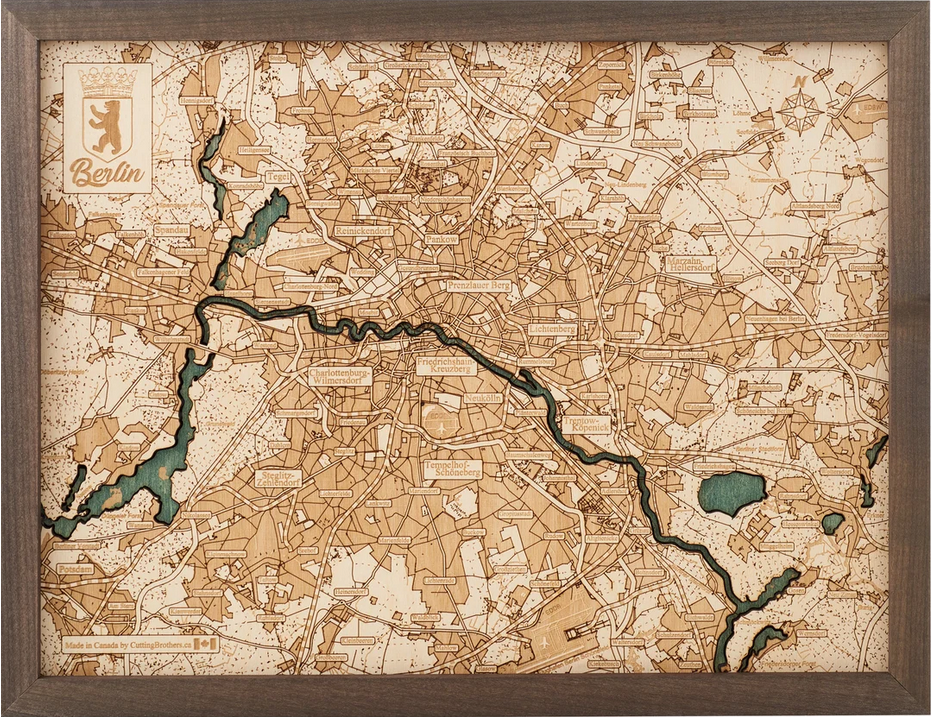 Stadtkarte von Berlin | 3D Wandbild aus Holz von Cutting Brothers