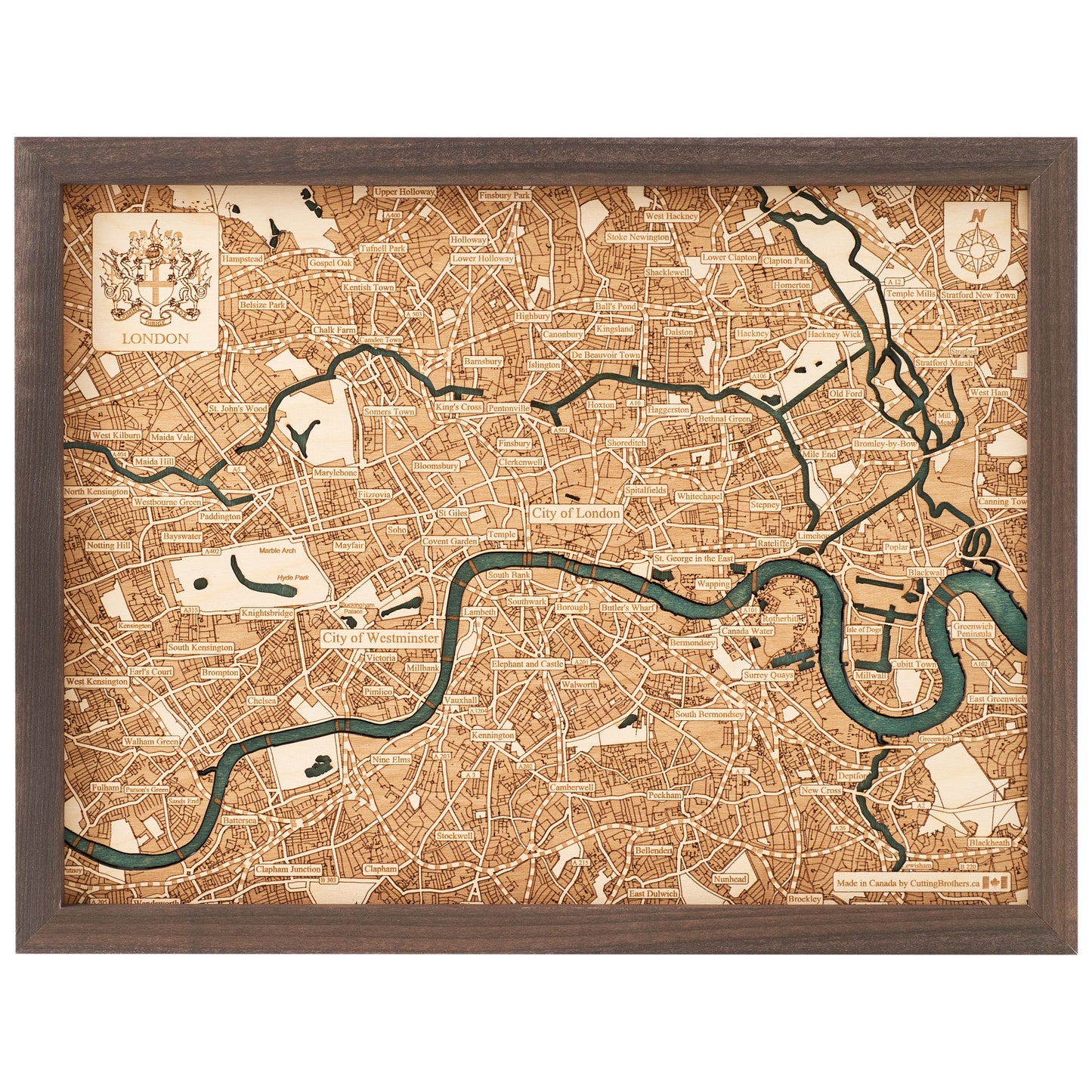 Stadtkarte von London | 3D Wandbild aus Holz von Cutting Brothers