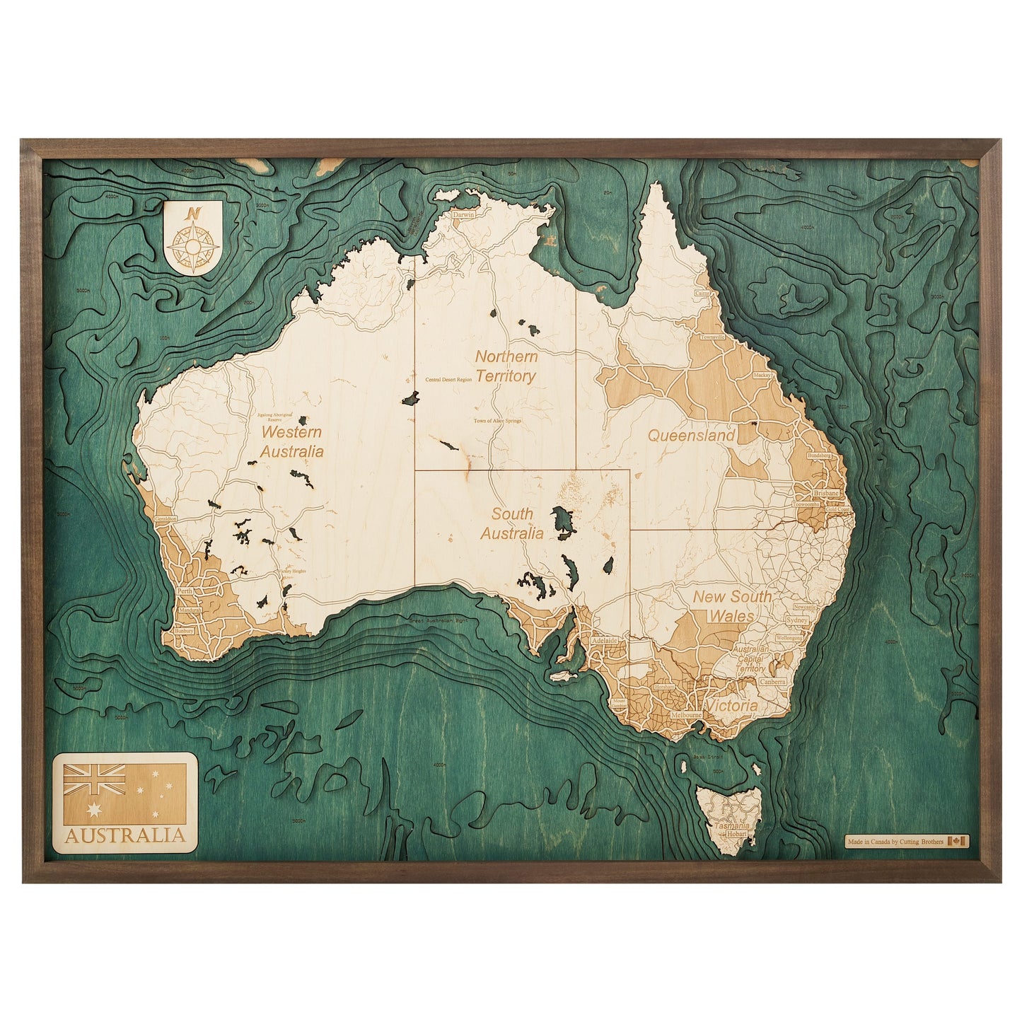 Karte von Australien | 3D Wandbild aus Holz von Cutting Brothers
